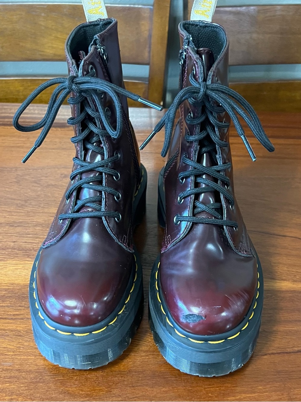 Dr. Martens Vegan Jadon II Platform Combat Boots Cherry Red Oxford Rub Off Goth - Picture 6 of 13